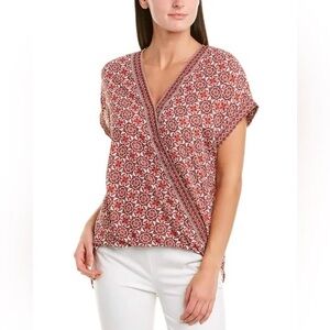 Max Studio Red Floral V-Neck Blouse